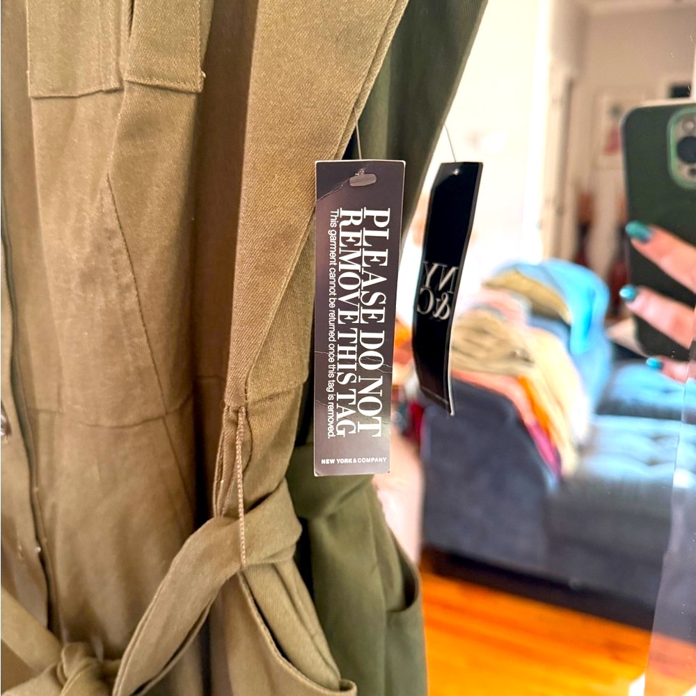 New York & Company Army Green Button-Down Jumpsuit - Picture 5 of 6